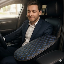 Geely Emgrand 2010-2013 Deri Oto Kolçak Kılıfı, Kaliteli Süngerli Mavi Nakışlı.