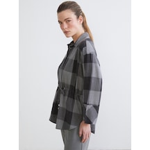 Lcwaıkıkı Classic Gri Ekose Oversize Kadın Gömlek