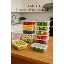 12 Li Derin Dondurucu Saklama Kabı & Organizeri 1 Lt 12,5x19,5x5,5 Cm Şeffaf