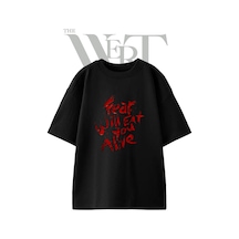 Thewert Fear Gore Tasarım Baskılı Ünisex Siyah Oversize T-shirt