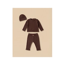 Minory Baby - 3 Parça Alt Üst Bebek Takımı Kahverengi Kahverengi