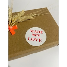 Made With Love Beyaz Etiket Kırmızı Yazı Yuvarlak Yapışkanlı Etiket 4x4 Cm 120 Adet