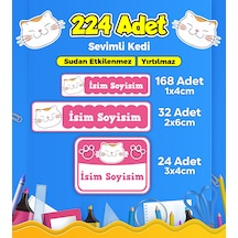 Sevimli Kedi Temalı Okul Kreş Kişiye Özel İsim Etiket Seti - Model 100 Çok Renkli