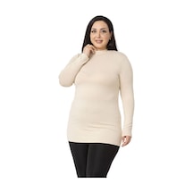 Disentis Büyük Beden Yarım Balıkçı Uzun Kollu Viskon Bej Rengi Body Bej