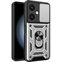 Newface Vivo Y27 Kılıf Pars Lens Yüzüklü Silikon - Gümüş Gümüş