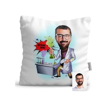 Kişiye Özel Kimya Mühendisi Karikatür Saten Yastık - 1