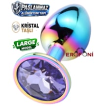 Erofoni Paslanmaz Çelik 9 Cm Kristal Taşlı Multicolor Çok Renkli Large Anal Açııcı Alıştırıcı Gevşetici Metal Plug