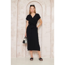 Kadın %100 Müslin Pamuk Yırtmaçlı Kruvaze Beli Kuşaklı Salaş Uzun Günlük Elbise 3612330 Siyah Kadın %100 Müslin Pamuk Yırtmaçlı Kruvaze Beli Kuşaklı Salaş Uzun Günlük Elbise 3612330 Siyah