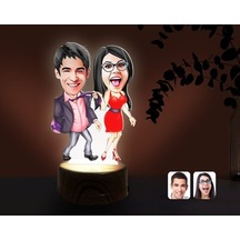 Kişiye Özel Sevgililer Karikatürlü Dekoratif 3D Biblo Led Işıklı (481495143)