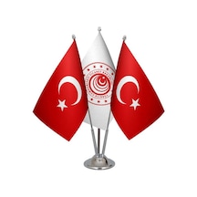 Masa Üstü Ticaret Bakanlığı Bayrağı Türk Bayrağı Üçlü Krom Direk