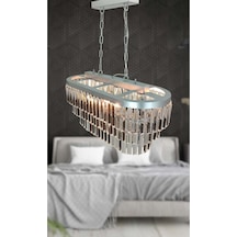 Nilsa Gümüş 70x30 Cm'lik Kristal Cam Taşlı Yemek Masası Üstü Lüks Avize - Yatak Odası - Salon - Mutfak - Hol Gümüş