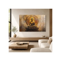 Altın Buddha Cam Tablo Dekoratif Duvar Tablosu Uv Baskılı Canlı Renkler Yatak Odası Ve Antre Doğum Günü Hediyesi 4mm Kırılmaz Cam