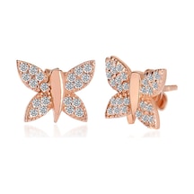 Emılıano Jewellery Silver 925 Ayar Taşlı Kelebek Küpe Gold - Gümüş