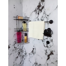 Yapışkanlı Banyo Aksesuar Seti 3 Lü Banyo Köşeliği Eko-uzun Havluluk-tuvalet Kağıtlığı-bornozluk Siyah