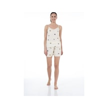 Estiva 22022 Kadın Yaprak Desenli Viskon Askılı Şortlu Pijama Tak