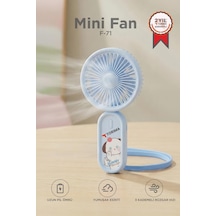Şarjlı El Vantilatörü Boyun Askılı 3 Kademeli Mini Taşınabilir Fan F71 Mavi