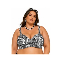 Büyük Beden Straplez Sabit Pedli Desenli Ayarlanabilir Askılı Kadın Bikini Üst Beyaz