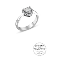Gümüş Swarovski Taşlı Pırlanta Modeli Kalp Yüzük