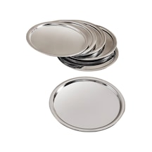 12'li Yuvarlak Paslanmaz Çelik Çay Tepsisi - 21 ,5cm Metal Servis Tabağı