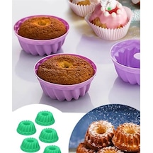 Silikon Göbekli Muffin Cupcake Kalıbı - Sürekli Kullanım Muffin Kek Kalıbı 6 Adet - Cole-753050 Çok Renkli