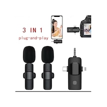 İkili Kablosuz Yaka Mikrofonu 3.5mm Aux Apple Uyumlu iPhone Type-c Pc Tablet Video Kayıt Vlog Usb C Ve Amfi