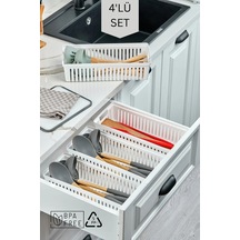 4'lü Set Kaşıklık Ve Kepçelik Çekmece Içi Düzenleyici / Beyaz Beyaz