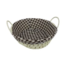 Hasır Rattan Ekmeklik Ekmek Sepeti Yuvarlak Ekose Kumaşlı Krem