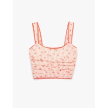 Koton Slim Fit Dantel Detaylı Kare Yaka Askılı Çizgili Çiçekli Crop Büstiyer Pembe Desenli 6sak30134ew