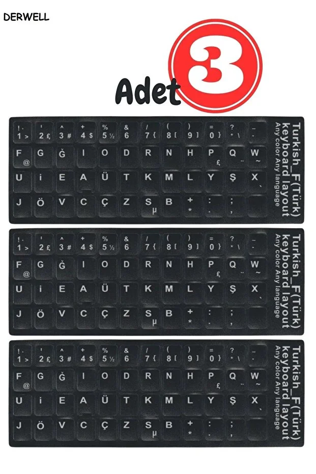 F Klavye Stiker Türkçe Klavye Yapışkan Harf Dizilimi Turkish F Keyboard Sticker Klavye Sticker 3adet