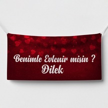 Kırmızı Kalp Temalı Benimle Evlenir Misin Afişi 200x100 Cm