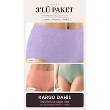 Suısy Yüksek Bel Düz Slip Külot 3'lü Paket Lavanta - Kavuniçi - Yeşil Çok Renkli