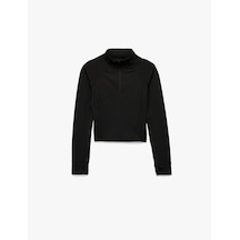 Koton Uzun Kollu Dik Yaka Yarım Fermuarlı Spor Sweatshirt Siyah 6wak10156nk Siyah