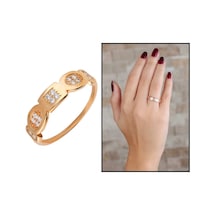 Zirkon Taşlı Geometrik Tasarım Rose Renk 925 Ayar Gümüş Bayan Yüz (531208790)