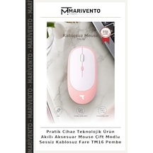 Pratik Cihaz Teknolojik Ürün Akıllı Aksesuar Mouse Çift Modlu Sessiz Kablosuz Fare Tm16 Pembe