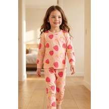 Zuzunga Kız Çocuk Strawberry - Çilek Desenli Uzun Kollu Pijama Takımı Pembe
