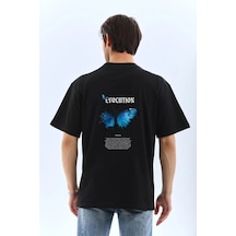 Vexor Erkek Kısa Kol Yazlık Tişört Bisiklet Yaka Kelebek Baskılı T-shirt - Siyah 444349