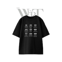 Thewert Angel Numbers Tasarım Baskılı Ünisex Siyah Oversize T-shirt