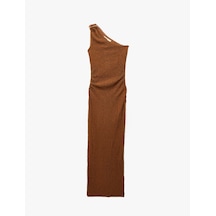 Koton Bürümcük Kumaş Kolsuz Drape Detaylı Tek Omuz Uzun Elbise Kahverengi 6sak80029uk Kahve
