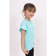 Toontoy Kids Toontoy Kız Çocuk Baskılı Bisiklet Yaka Kolu Fırfırlı Tişört Mint Yeşili