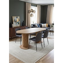 Oslo 180x90x74cm 36mm Kalın Kenarlı Oval Beyaz Sütunlu Mutfak Masası Sandalye Yok Sadece Masadır Atlantik Çam