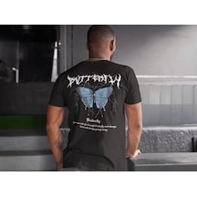Epilons Zenda1125 Erkek Bisiklet Yaka Baskılı Oversize T-shirt - Siyah Zenda478