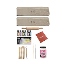 Beyaz Seramik Hamuru 12 Kg Kil Ebeşuar Seti Mastermix Pastel Akrilik Set Parlak Vernik Ahşap Merdane