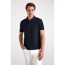 Süvari Lacivert Regular Düz Baskısız Waffle V Pat Polo Yaka Tişört Sts1014000005-m09
