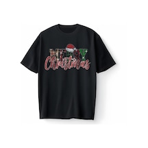 Bumeta Glitter Merry Christmas Noel Oversize Unisex Tişört T-shirt Siyah