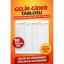 Gelir Gider Tablosu A4 10 Sayfa İşletmeler İçin Muhasebe Kayıt Defteri Gelir Gider Takip Formu
