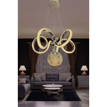 Kıvrım Tekli Kristal Top Simli Slikonlu Modern Oturma Led Avizesi - Kumandasız / Krom Krom
