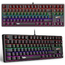 Rgb Gaming Klavye Mekanik Hissiyatlı 87 Tuşlu Kablolu Siyah Oyuncu Kompakt Gaming Tasarım Profesyonel Ekipman Işıklı Gaming Klavye
