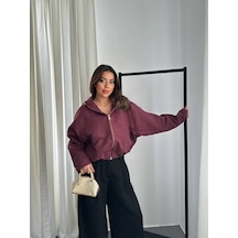 Hopıan Kadın Bordo Oversize Sweatshirt