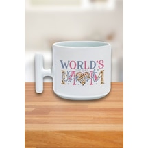 World's Best Mom Baskılı Anneler Günü Hediyelik T Kulplu Latte Fincanı Kupa Bardak Beyaz