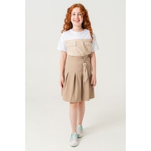 Kız Çocuk Pileli Keten Etek 2957 Bej